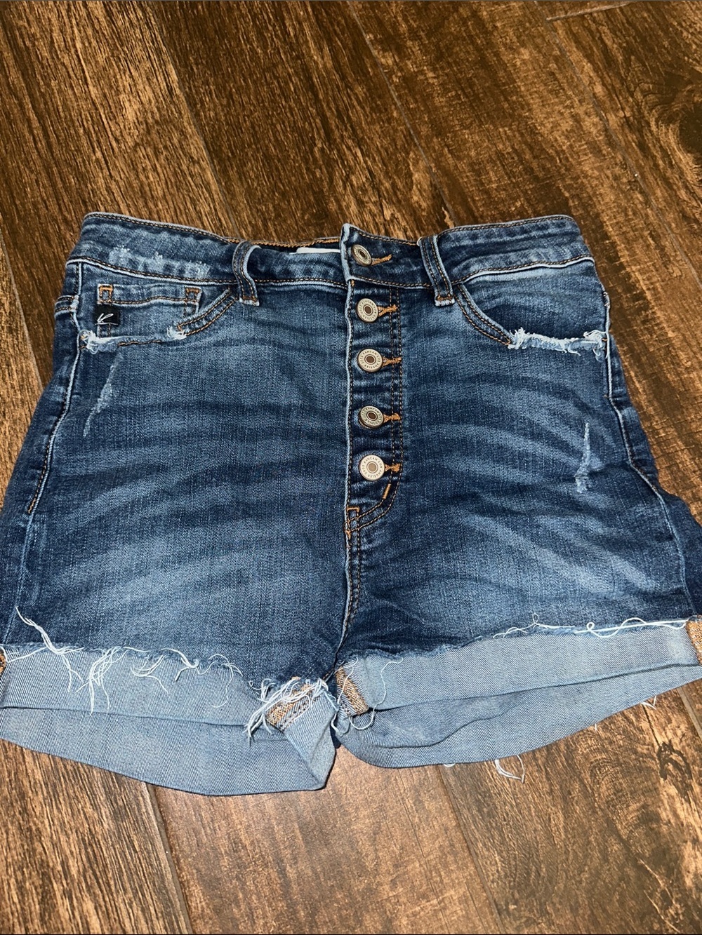 KanCan High-Rise Distressed Button-Fly Denim Shorts - Blue - Picture 1 of 6